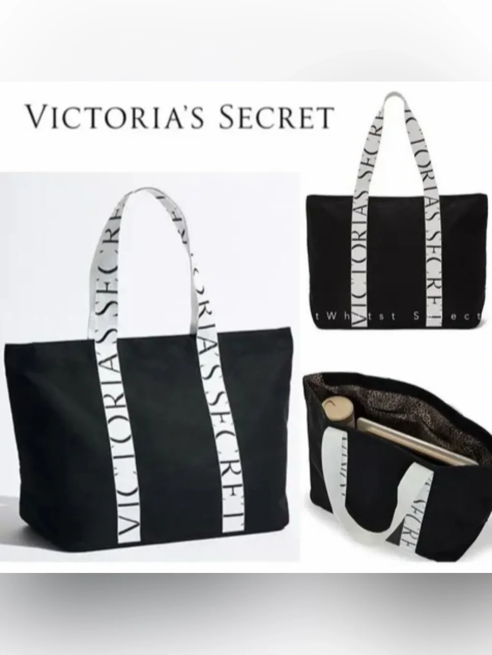 Victoria's Secret Canvas Tote Bag with Logo Straps